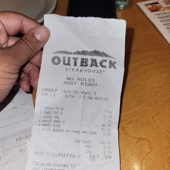 Outback Steakhouse - Overcharging of liquot - Steakhouses Near Me - Stockbridge, Georgia Outback Steakhouse - Overcharging of liquot - Steakhouses Near Me - Stockbridge, Georgia