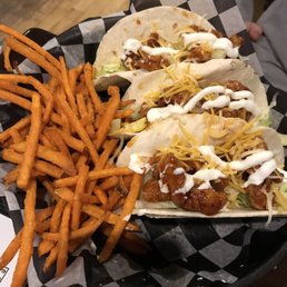 Shrimp tacos + sweet potato fries