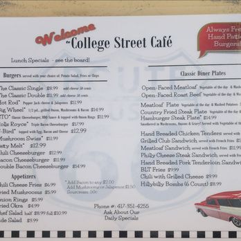 College Street Cafe - Lunch/dinner menu 9/25. - Cafes Near Me - Springfield, Missouri
