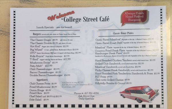 Menu photo 3 College Street Cafe Springfield, MO