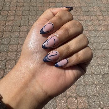 MIO Nail Spa - Tiffany's navy blue swirly French tips! - Nail Salons Near Me - San Ramon, California