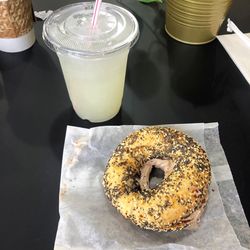 Hudson Bagels - Everything Bagel and lemonade