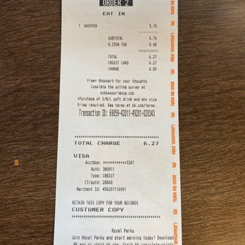 Burger King - Receipt. - Burgers Near Me - Round Rock, Texas