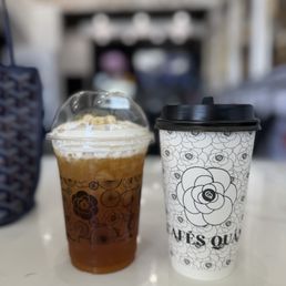 Left: The Lotus Machiatto Right: Roasted Rice Milk Tea Left: The Lotus Machiatto Right: Roasted Rice Milk Tea