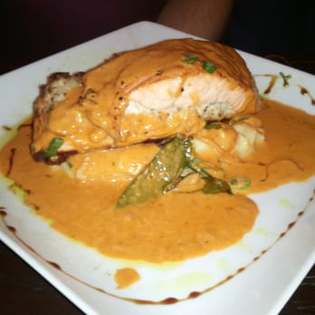 Next Bistro - Seafood Napoleon - daily special of salmon stuffed with crab, covered in lobster sauce ($34) - Mediterranean Near Me - Colleyville, Texas