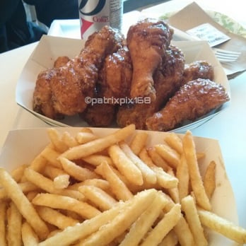 Boom Boom Chicken - Large Order (half mild/half spicy) fries and diet coke hahah (diet coke is not mine) - Korean Near Me - Edison, New Jersey