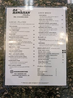 Menu photo 1 Da Hawaiian Kitchen Huntington Beach, CA