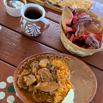 Mi Ranchito - Quesabirria and Chuletas de puerco with rice & beans, handmade corn tortillas. Cafe de olla - Mexican Near Me - Reedley, California