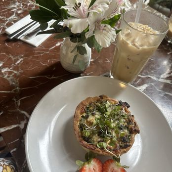 Julienne - Gruyère Spinach Quiche & an iced hazelnut latte - New American Near Me - San Marino, California Julienne - Gruyère Spinach Quiche & an iced hazelnut latte - New American Near Me - San Marino, California