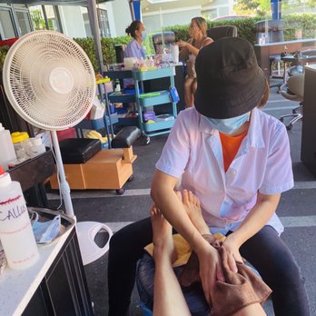 Cherry Blossom Nail Lounge - exceptional attention during outdoor pedicure ...improvised with pitchers of water since there was no running water or spa chairs outside. - Skin Care Near Me - West Covina, California Cherry Blossom Nail Lounge - exceptional attention during outdoor pedicure ...improvised with pitchers of water since there was no running water or spa chairs outside. - Skin Care Near Me - West Covina, California