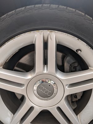 Photo of Curbside Wheel Repair - San Jose, CA, US. My wheels looked like this when Duster arrived at my house. They were gouged all around the edge with some deep scratches on the face.