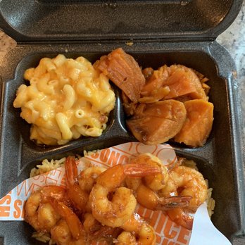 We Shuckin - Grilled shrimp with jive sauce, Cajun rice, candied yams and macaroni and cheese. - Soul Food Near Me - Pembroke Pines, Florida We Shuckin - Grilled shrimp with jive sauce, Cajun rice, candied yams and macaroni and cheese. - Soul Food Near Me - Pembroke Pines, Florida