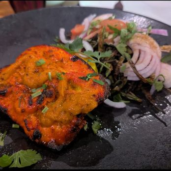 Saar Indian Bistro - SALMON TIKKA TANDOORI - Mustard Potatoes | Tomato Chutney - Indian Near Me - New York, New York Saar Indian Bistro - SALMON TIKKA TANDOORI - Mustard Potatoes | Tomato Chutney - Indian Near Me - New York, New York