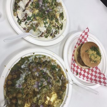 Chaat House - At the bottom is aloo tikki with dabeli on the right and papdi chat on the top. - Indian Near Me - Bellevue, Washington Chaat House - At the bottom is aloo tikki with dabeli on the right and papdi chat on the top. - Indian Near Me - Bellevue, Washington