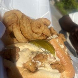 JD Crawfish - Catfish PoBoy and Onion Ring
