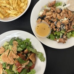 Alwadi Grill - Greek Salad with Chicken Shawarma, Fattoush Salad, French Fries