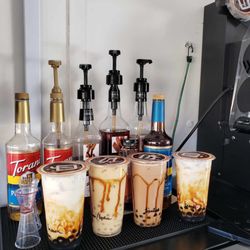 That's My Boba - Brown Sugar Boba, Creme Brulee with lychee popping boba, Tiramisu, Brown Sugar Boba