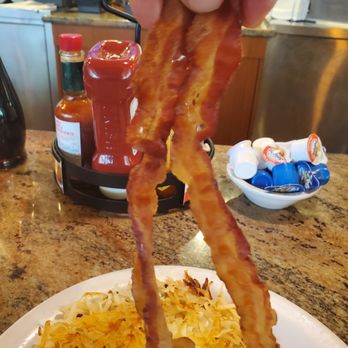 Denny's - How embarrassing! Shame on Denny's for not being able to afford Bacon. They told me this is how their Bacons are. - Diners Near Me - San Diego, California