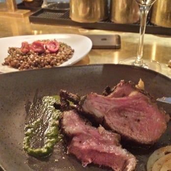 NOPI - Tea-smoked lamb cutlet wit jalapeño salsa and miso aubergine, brown lentil, cumin and crispy shallots - Mediterranean Near Me - London, XGL