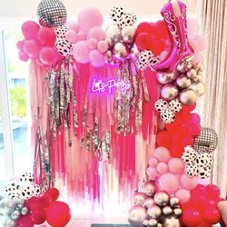 Bride Tribe Events - Cowgirl themed photo backdrop with balloon arch for bachelorette or birthday parties in Tampa, St Pete, Siesta Key and more!