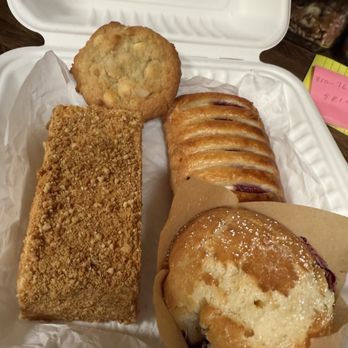 Cool Beans - My purchase is honey cake, cherry cheese danish, blueberry muffin and white chocolate chip cookie - Coffee & Tea Near Me - Torrance, California Cool Beans - My purchase is honey cake, cherry cheese danish, blueberry muffin and white chocolate chip cookie - Coffee & Tea Near Me - Torrance, California