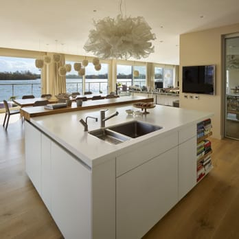 Bulthaup B3 Kitchen Island With A View Across A Lake In Cotswolds
