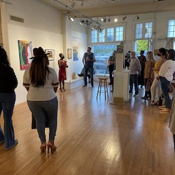Liggett Studio - Gallery attendees receiving artist's talk about Gay Pasley's work. - Art Galleries Near Me - Tulsa, Oklahoma