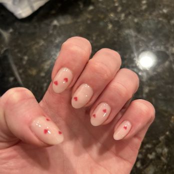 Nailed It - Festive hearts for Valentine's Day hand painted by Sophia - Nail Salons Near Me - Hoboken, New Jersey