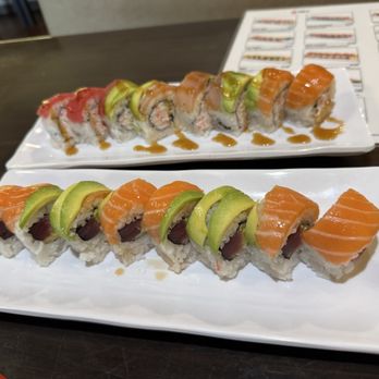 Bento Box Japanese Grill - Top: deluxe rainbow roll Bottom: ROLL- Ichiban - Japanese Near Me - Chino, California