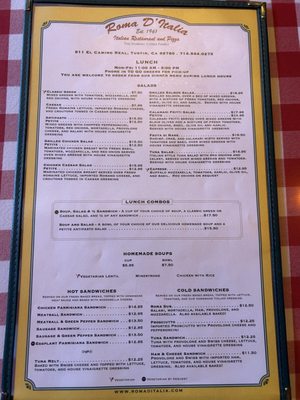 Menu photo 1 Roma D' Italia Tustin, CA