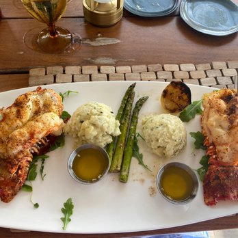 Sol by the Sea - Lobster tails, mashed potatoes and asparagus. YUM! - Caribbean Near Me - Key Largo, Florida Sol by the Sea - Lobster tails, mashed potatoes and asparagus. YUM! - Caribbean Near Me - Key Largo, Florida