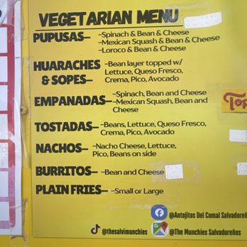 Antojitos Salvadoreños - Vegetarian menu - Salvadoran Near Me - Fort Davis, Texas