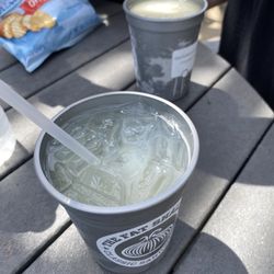 The Fat Shallot at Gillson Beach - Vodka ginger lemonade and margarita slushee