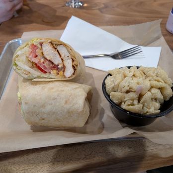 Angry Chair Brewing - Grilled chicken wrap and pasta salad (I would recommend a different side) - Breweries Near Me - Tampa, Florida