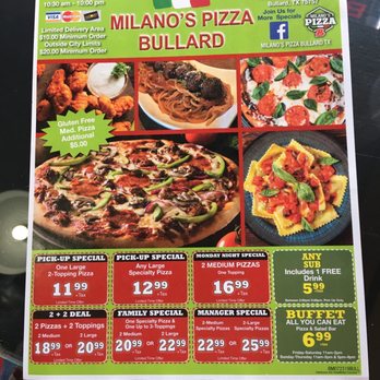 Milano's Pizza - Flyer - Pizza Near Me - Bullard, Texas Milano's Pizza - Flyer - Pizza Near Me - Bullard, Texas