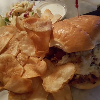 Copper Penny - The special for Saturday: pulled bbq chicken with bacon. I subbed the cheddar cheese for my favorite cheese: blue! - American Near Me - Wilmington, North Carolina