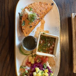 Birria taco (left) and Mahi Mahi taco (right)
