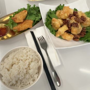 Joy Yee - Evanston - Honey walnut shrimp, crab Rangoon, eel + chicken over rice, and white rice - Noodles Near Me - Evanston, Illinois Joy Yee - Evanston - Honey walnut shrimp, crab Rangoon, eel + chicken over rice, and white rice - Noodles Near Me - Evanston, Illinois