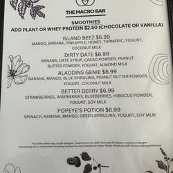 The Macro Bar - Smoothie Menu