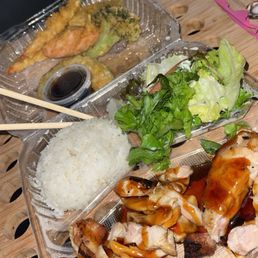 chicken teriyaki bento box with mixed tempura chicken teriyaki bento box with mixed tempura