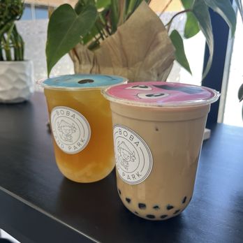 Boba Land Park - Peach Mango ice tea with lychee jelly and Okinawa Milk tea with boba! - Bubble Tea Near Me - Sacramento, California Boba Land Park - Peach Mango ice tea with lychee jelly and Okinawa Milk tea with boba! - Bubble Tea Near Me - Sacramento, California