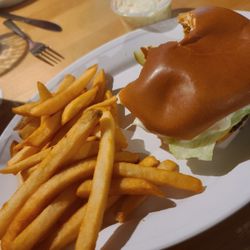 Tasty burger and fries