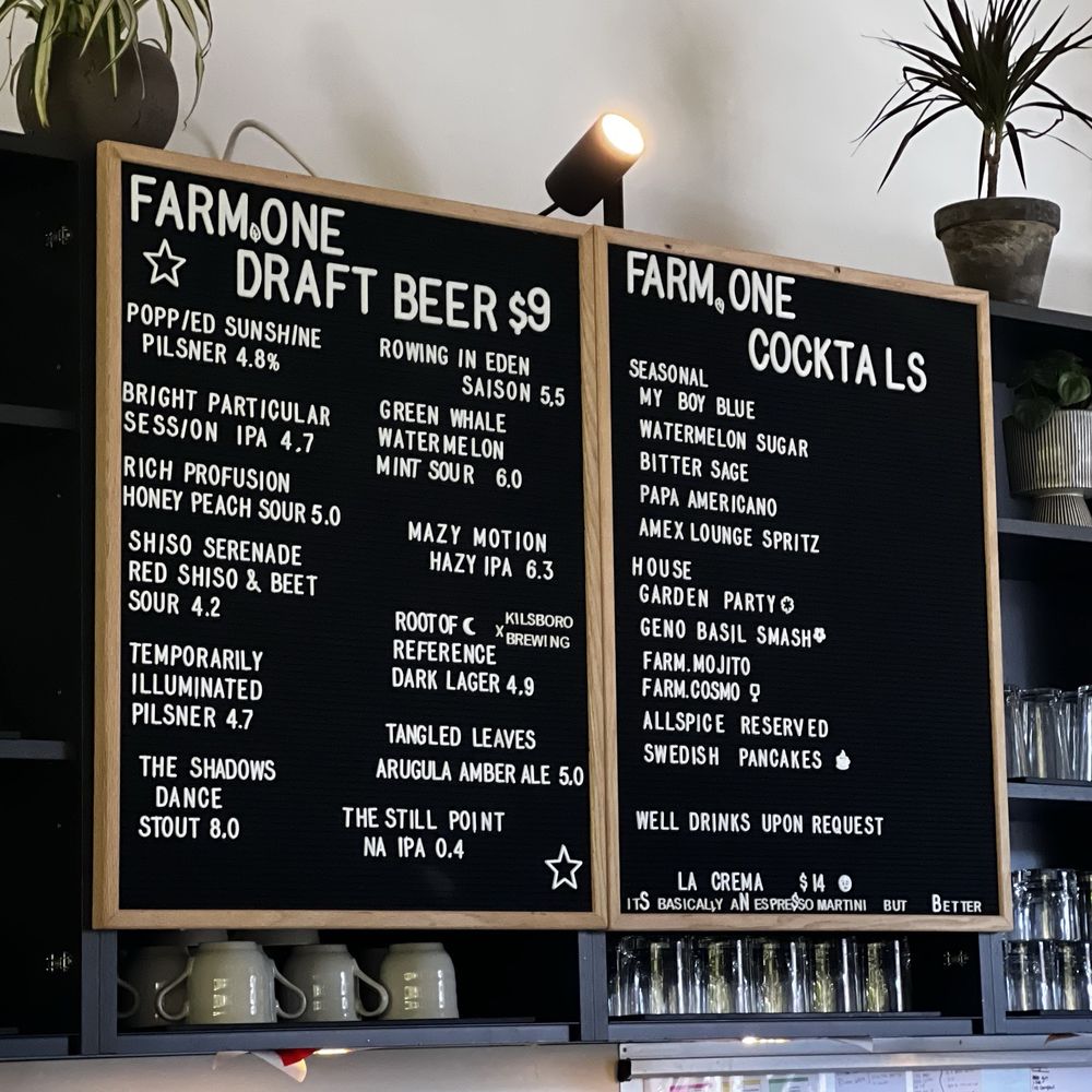 Farm.One - Draft beer and cocktails menu - Farms Near Me - Brooklyn, New York Farm.One - Draft beer and cocktails menu - Farms Near Me - Brooklyn, New York