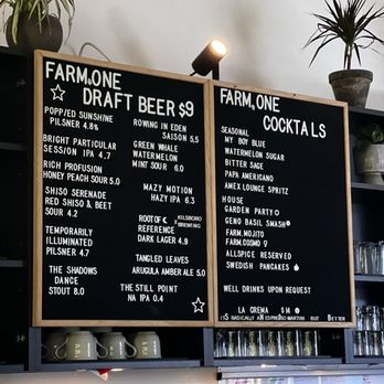Farm.One - Draft beer and cocktails menu - Farms Near Me - Brooklyn, New York