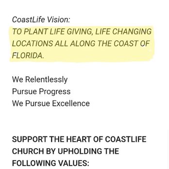 CoastLife Church - Their membership covenant... What you contractually agree to- note, they agree to nothing. It's a 1 sided contract - Churches Near Me - Venice, Florida
