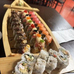 Left to right i can't remember the one with the steak on top Red Ninja Roll , Tuna & Salmon Lover Roll and Crunch Shirmp Roll Left to right i can't remember the one with the steak on top Red Ninja Roll , Tuna & Salmon Lover Roll and Crunch Shirmp Roll