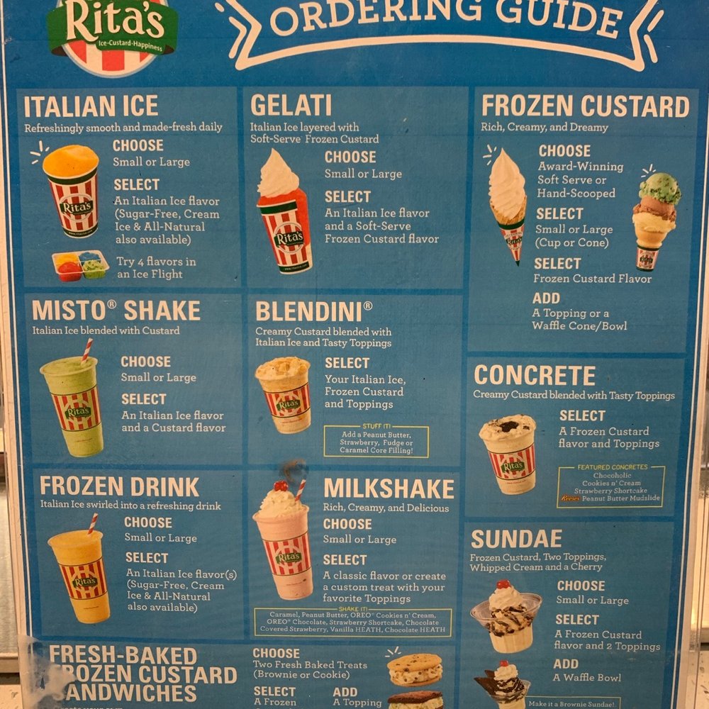 Rita's Italian Ice & Frozen Custard - Menu with lots of yummy options. - Ice Cream & Frozen Yogurt Near Me - Alameda, California