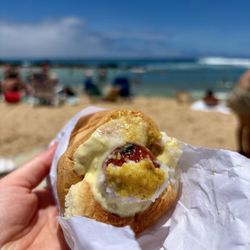 Polish dog with their lilikoi mustard and coconut relish