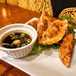 Khun Nai Thai Cuisine - Chicken gyoza, crispy, golden and packed with flavor. The dipping sauce with green onions was the perfect finish.