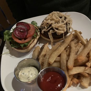 Vinology Restaurant & Event Space - A hamburger with French fries. - New American Near Me - Ann Arbor, Michigan Vinology Restaurant & Event Space - A hamburger with French fries. - New American Near Me - Ann Arbor, Michigan
